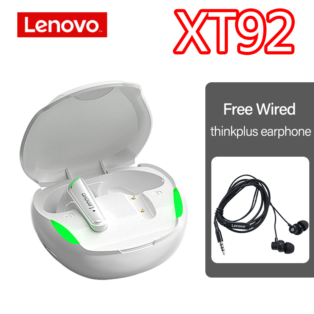 Lenovo XT90 XT92 Wireless Headphones Bluetooth Earphones TWS Headset Sports Low Latency Touch Control Waterproof Earbuds Fitness: XT92 White-TW13