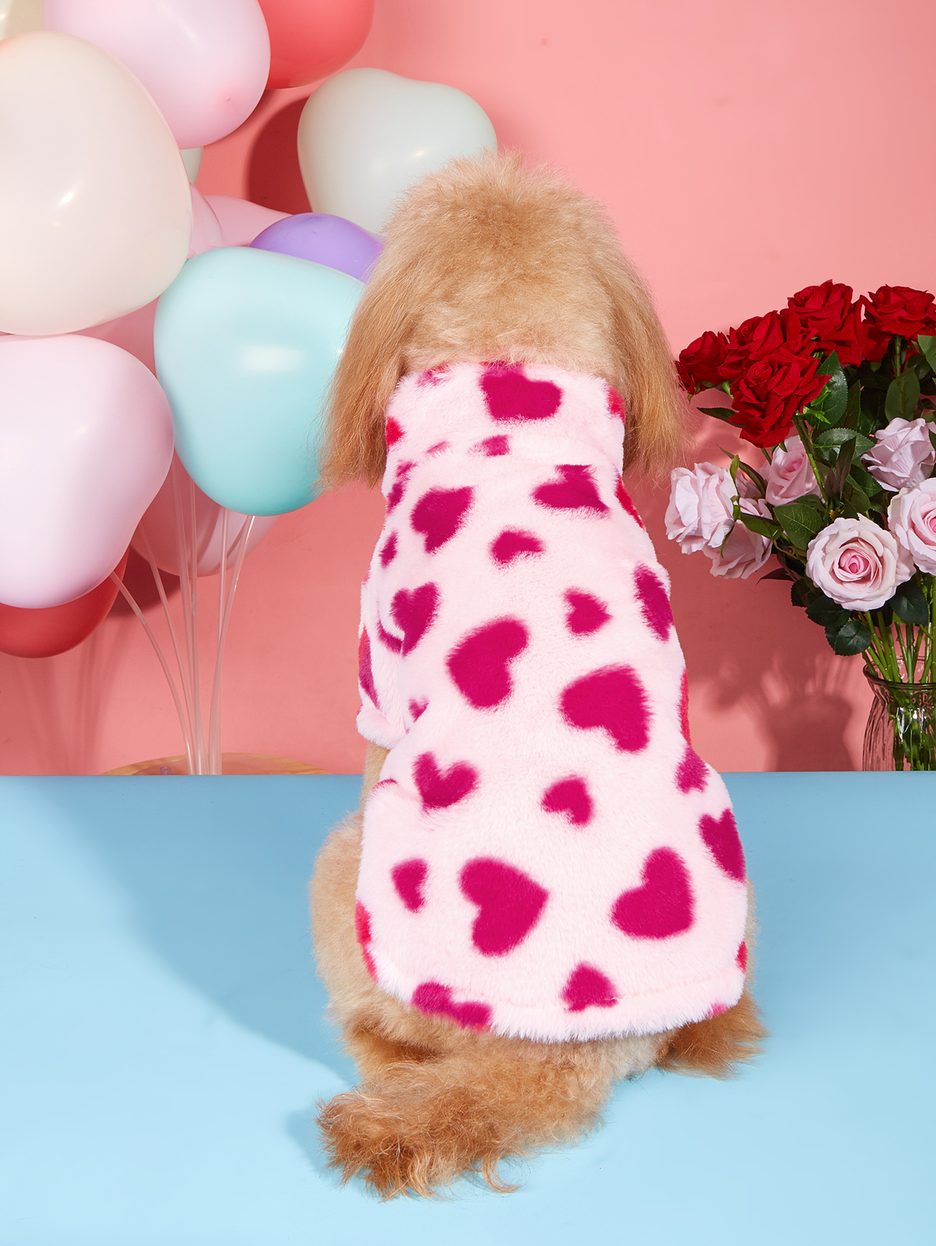 Super Soft Warm Winter Dog Jacket Hearted Print Plush Valentine's Pet Clothes Cold Weather Dog Hoodie