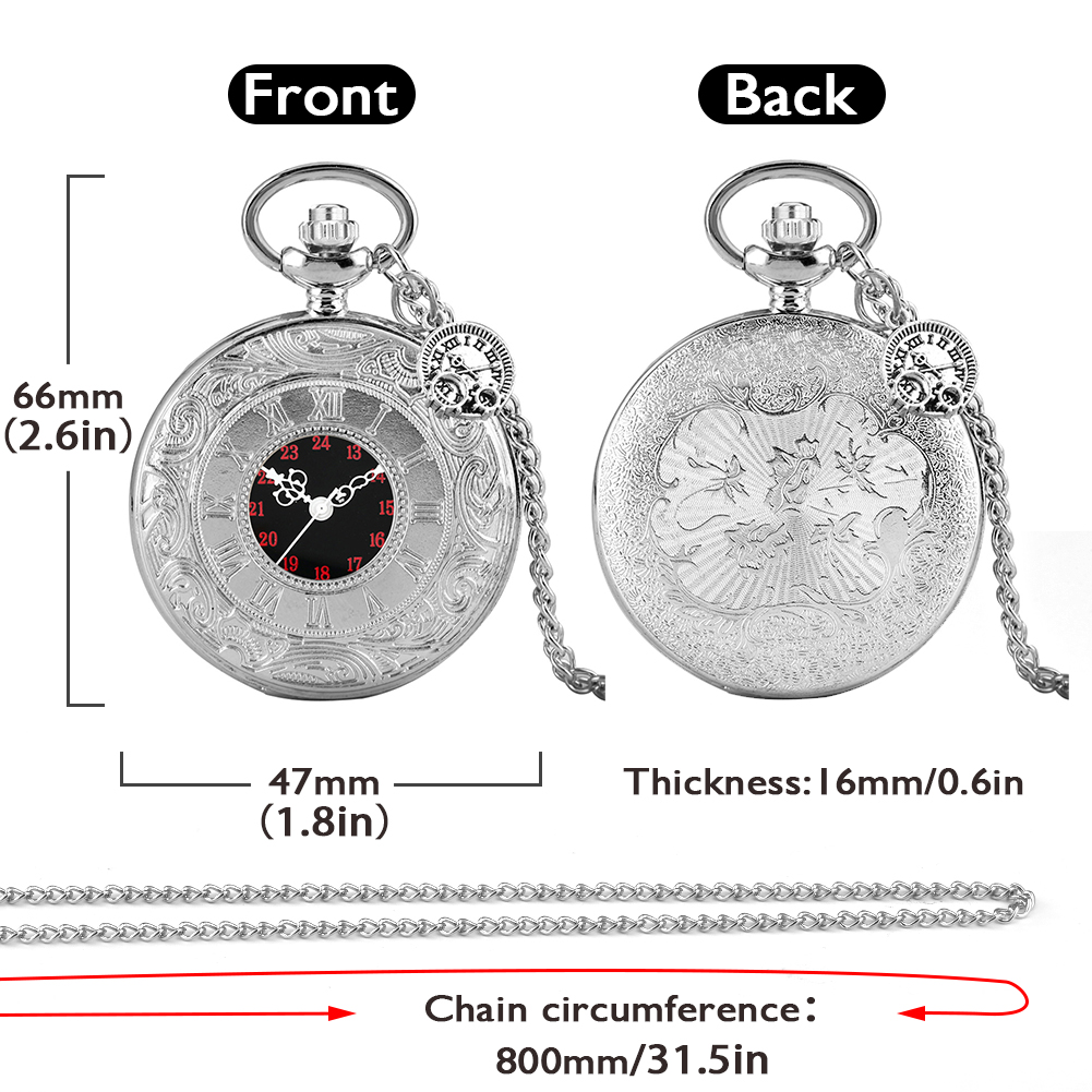 Retro Double Numeral Display Quartz Pocket Watch Antique Silver Necklace Pendant Clock Exquisite for Men Women