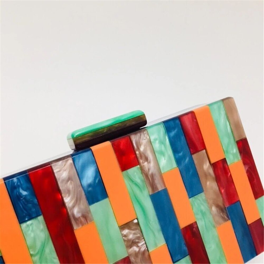 Brand Acryl Avondtassen Luxe Vrouwen Multi-color Patchwork Clutch Purse Lady Dress Party Prom Wedding Handtas