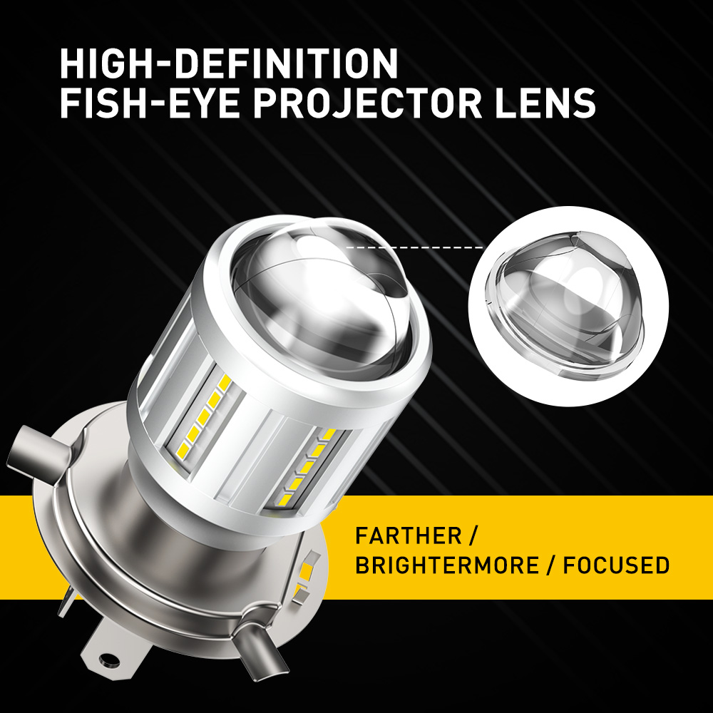 AUXITO 1Pcs H4 Motorcycle LED Headlight High/Low Beam Light Bulbs Lamp Motorbike With LENS Fanless Dual Color White Yellow 12V