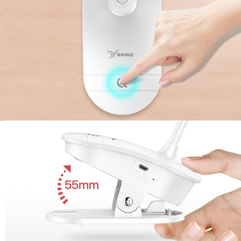 YAGE LED interrupteur marche/arrêt 3 Modes Clip lampe de bureau 4000K Protection des yeux lecture variateur 18650 Rechargeable USB lampes de table LED