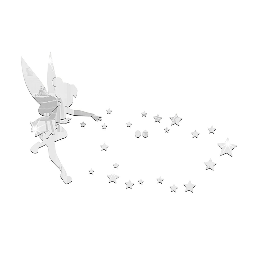 Silver DIY Acrylic Mirror Wall Stickers Fairy Girl Star For Living Room Bedroom Home Decals DIY Acrylic Decoration Wall Stickers