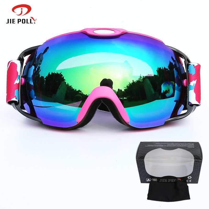 lv qi Ski Goggles Double Layer Anti-fog Ski Goggles Large Spherical Warm Cocker Myopia Windproof: Pink of Frame