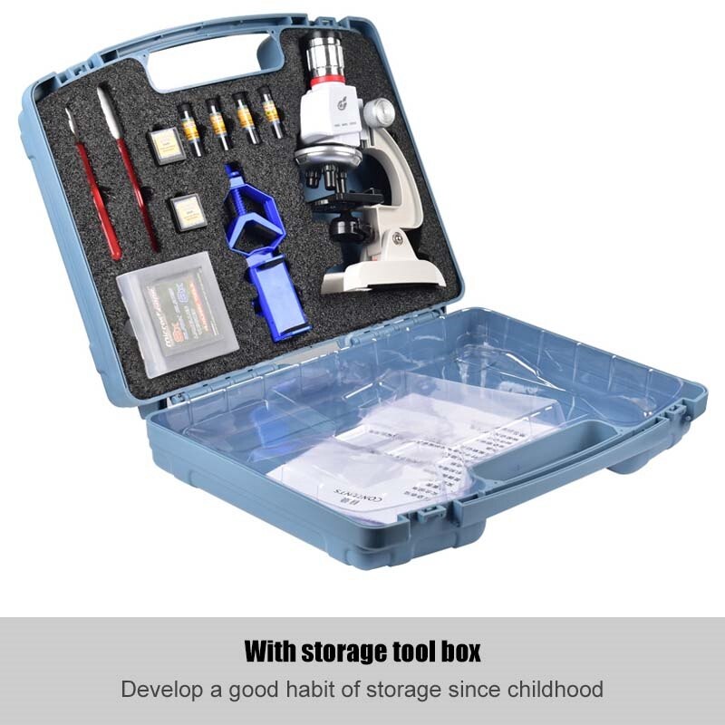 1200X Student Monoculaire Biologische Microscoop Set Lichtmetalen Home Wetenschap Educatief Voor Kinderen Kind Lab Optische Instrumenten