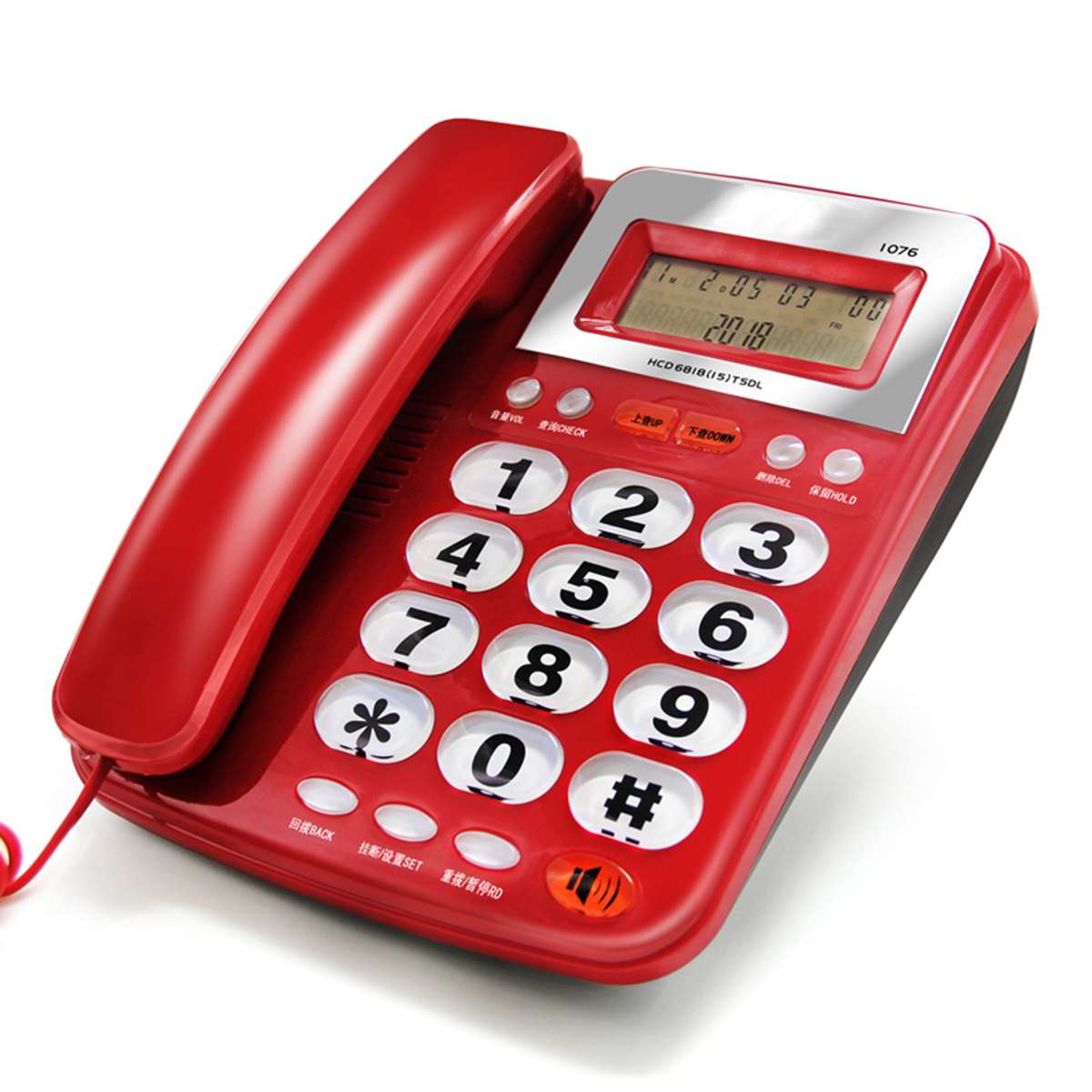 Sort rød desktop telefon med ledning telefon lcd display opkalds-id lydstyrke ur til hus hjemmeopkald kontor firma hotel