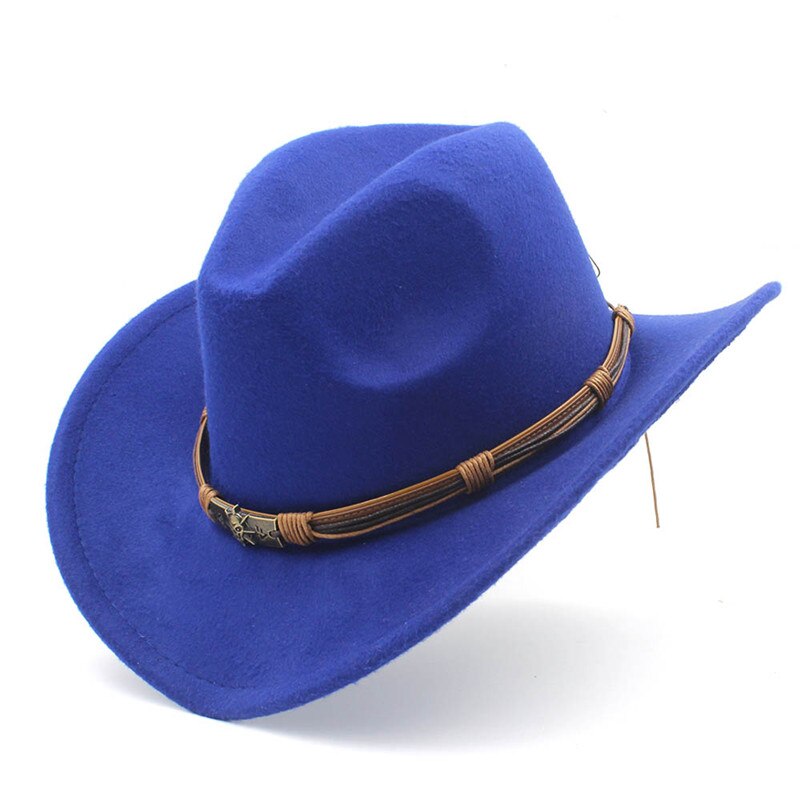 Mistdawn dame herre ull vestlig cowboyhatt herre dame cowgirl jazz sombrero lokk belte str 56-58cm: Blå