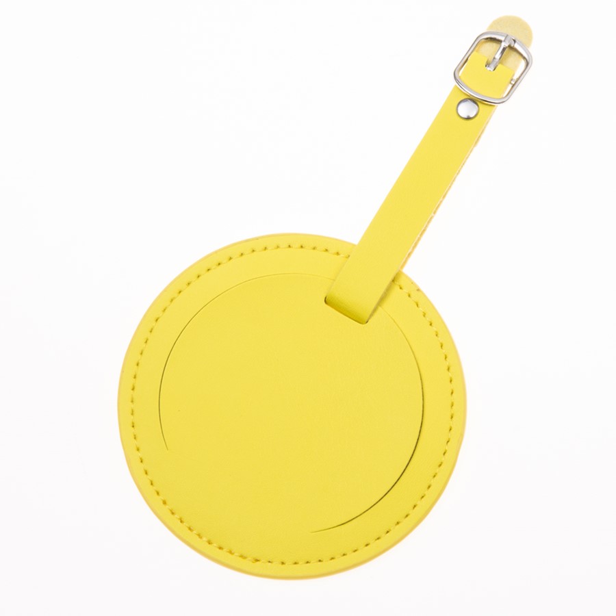 Etiqueta rótulo de equipaje redondo de cuero, colgante para bolso, accesorios de viaje, etiquetas de dirección de identificación, LT27B, venta: Yellow
