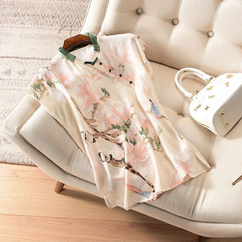 Chinese Traditionele Vrouwen Vintage Bloemenprint Qipao Tops Oosterse Kleding Hanfu Tee Shirt Qi Pao Cheongsam Tang Blouse T-shirt