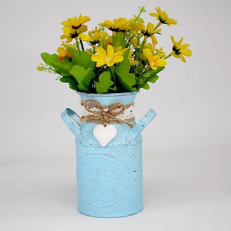 Maceta redonda para flores para sala de estar, jarrón con personalidad, adornos de estilo Pastoral, jarrón decorativo artesanal de hierro forjado