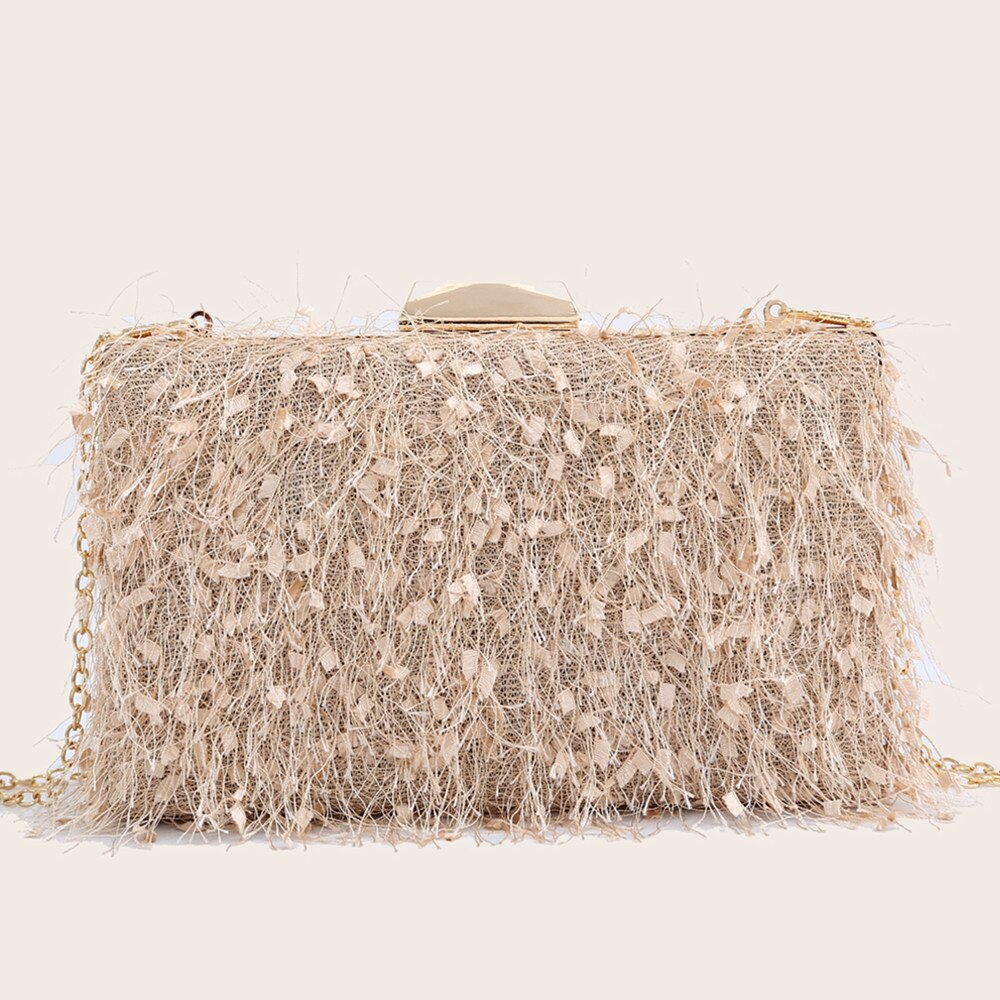Vrouwen Avond Clutch Bag Bont Bruiloft Clutch Portemonnee En Handtas Party Banket Keten Schoudertas: champange