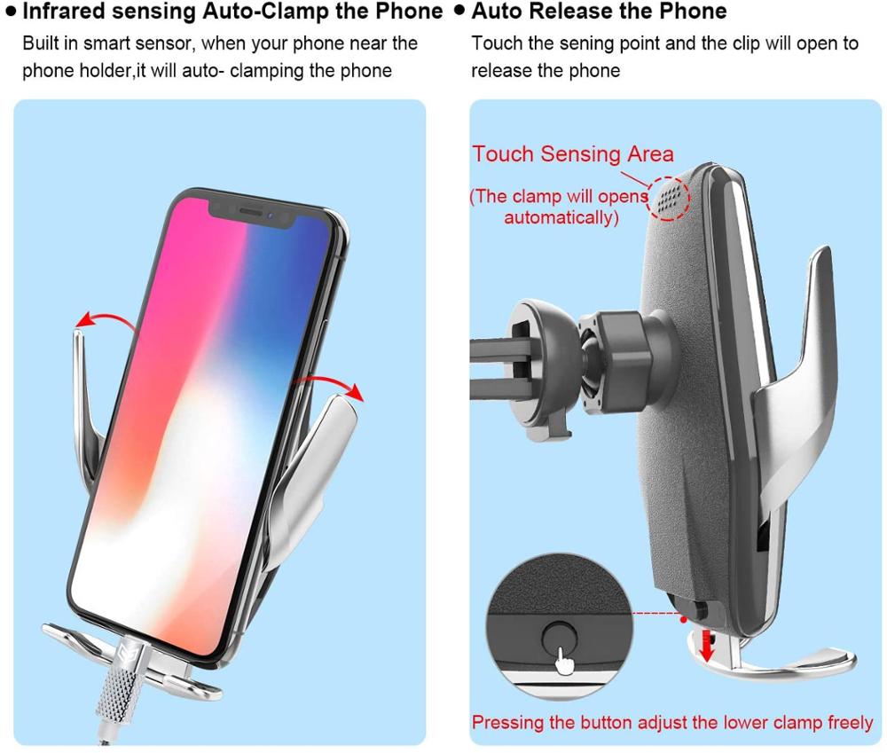 FDGAO Qi chargeur de voiture sans fil automatique 15W support de charge rapide pour iPhone 11 XS XR X 8 Samsung S20 capteur infrarouge support de téléphone