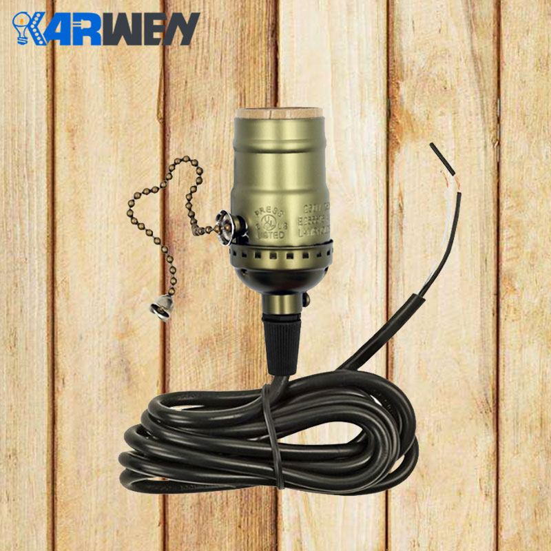 Base de bombilla Edison E27, soporte de lámpara de bronce colgante, enchufe de tornillo de 110V/220V con interruptor/Cadena de cobre + Hierro con agarre de cable de 1,2 M: C