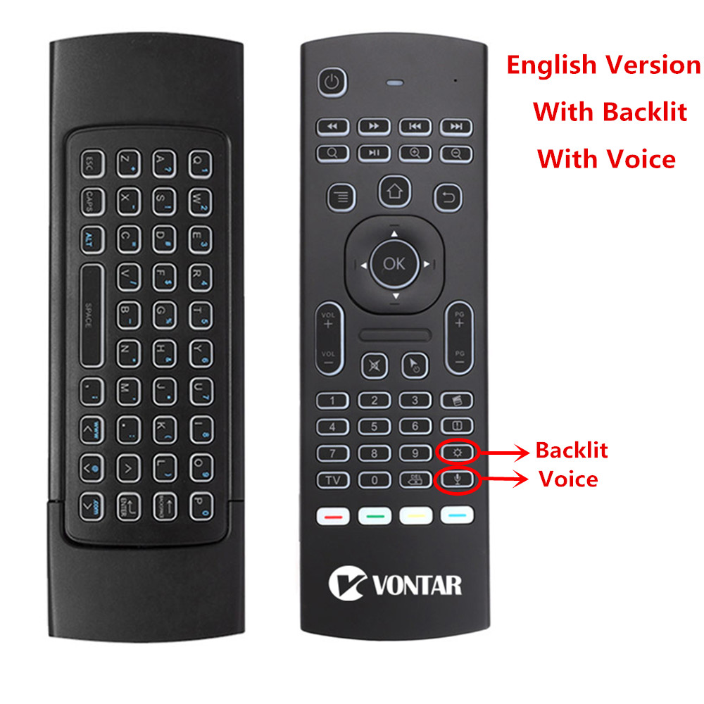 MX3 Backlit Air Mouse Smart Voice Remote Control MX3 Pro 2.4G wireless keyboard Gyro IR for Android TV Box T9 X96 mini H96 max: English Backlit Voic