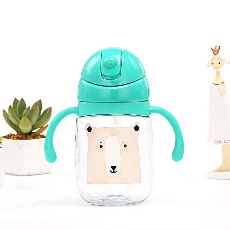 Baby Water zuigfles Draagbare geen spill Cup Mijn plastic fles kinderen kleine ketel met stro Food Grade Slide cover copo: Blauw
