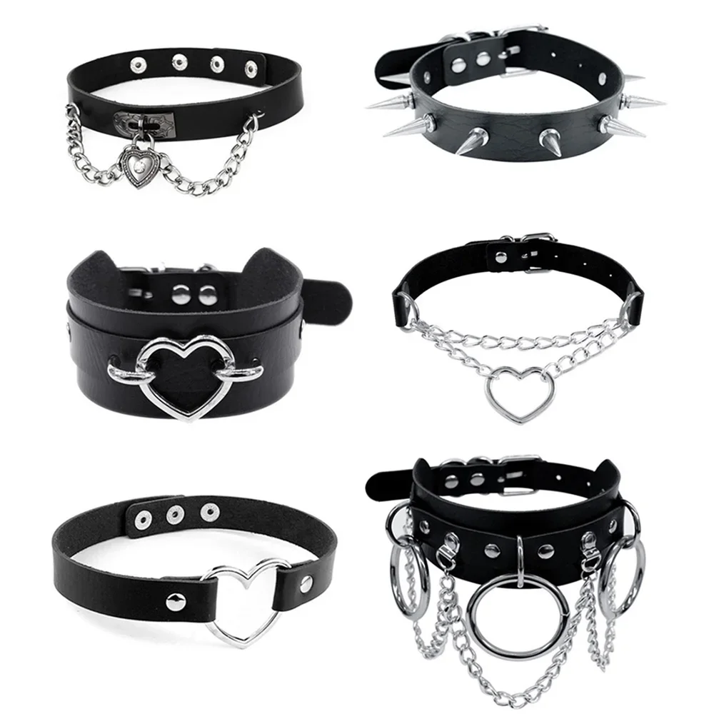 Harajuku Chocker Sexy Heart Lock Key Rivets Black Goth Punk Chokers Gothic Choker Naszyjnik dla kobiet Hip Hop Bondage Cosplay