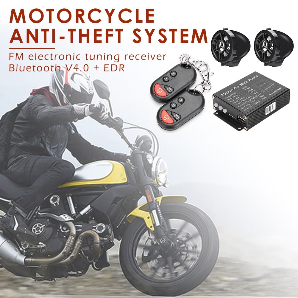 Remote Control Motorcycle Alarm System MP3 FM Radio Ordinary Layout Operation Conveninently Speaker Amplifier