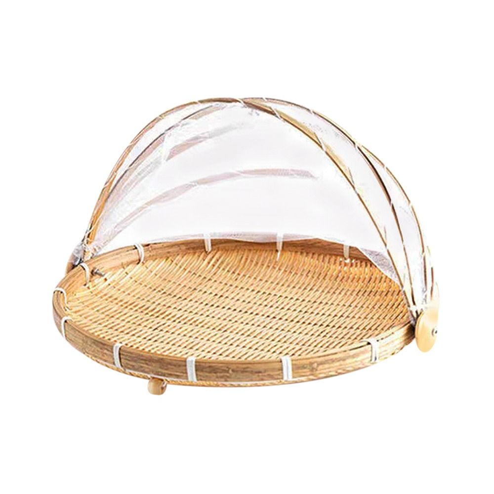 Bamboo Woven Basket Anti-Mosquito Net Fruit Vegetable Laundry Baskets Dustpan Tent Basket Tray Outdoor Picnic Mesh Net Cover: Red