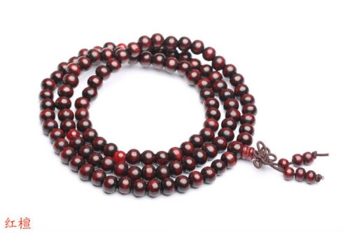 Collar de cuentas de madera para oración, budismo tibetano, 108: Red wood 6mm