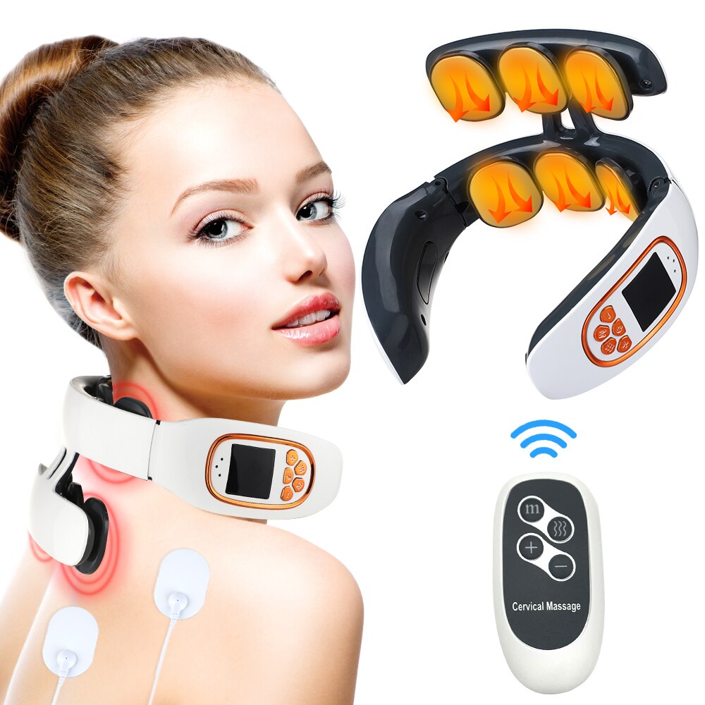 Smart EMS 6 Heads Neck Massager Shoulder Cervical Massager Micro-current Electric Compress Pulse Neck Protector Pain Relieve: Type A with RC