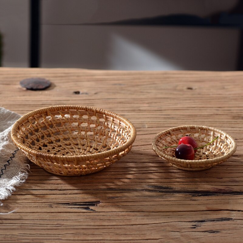 Rattan Lagerung Tray Runde Korb Hand-Woven Tablett Weidenkorb Brot Obst Lebensmittel Frühstück Display