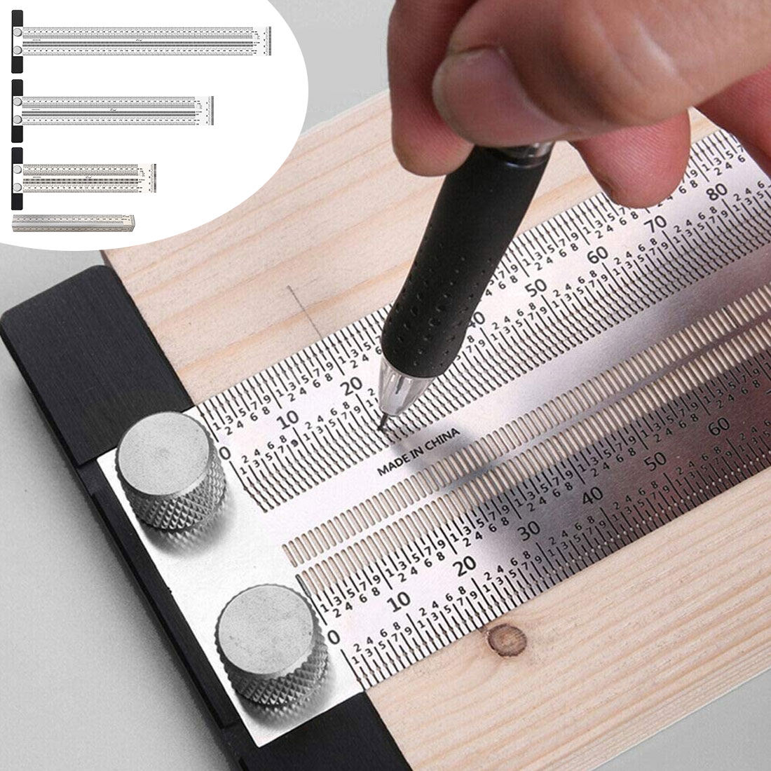 High Precision Scale Ruler T-type Hole Marking Ruler T-Rule Steel Woodworking Scribing Mark Line Gauge Carpenter Measuring Tool