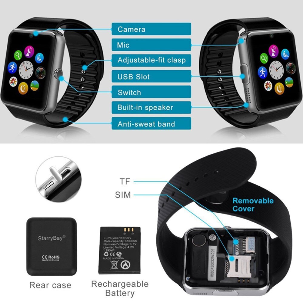 Smart Watch Sleep Monitor Pedometer 2G SIM Card Call Camera Bluetooth Touch Screen Men Women Smartwatch For Android IOS