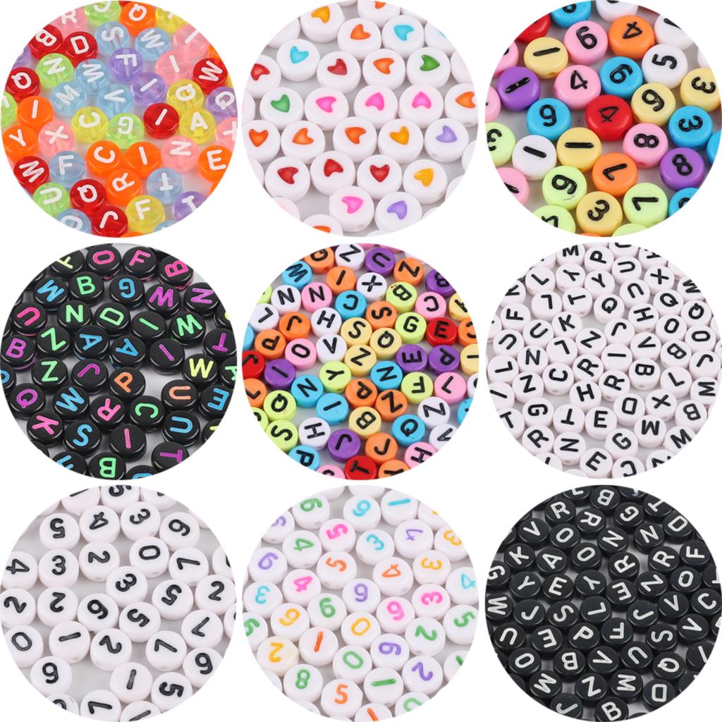 7mm gemengde letter acryl kralen voor sieraden maken, ronde platte alfabet spacer, handgemaakte DIY armband en ketting, zwart en wit