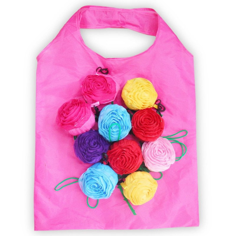 Eco Opslag Handtas Rose Bloemen Vorm Opvouwbare Boodschappentassen Herbruikbare Vouwen Kruidenier Nylon Grote Zak Leuke Tote Pouch 1 stuks