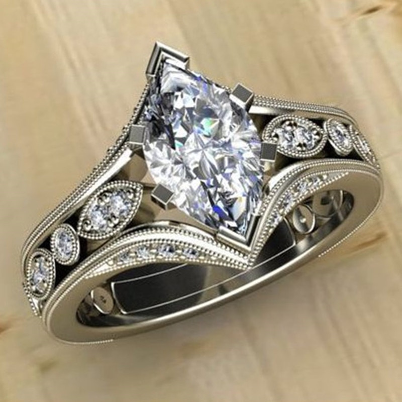 Huitan Etnica in Argento Placcato Ovale di Pietra DELLA CZ Donne Anello di Cerimonia Nuziale Del Partito Da Sposa Anelli di Barretta Dei Monili Intricato di Fidanzamento di Modo del Regalo: 10