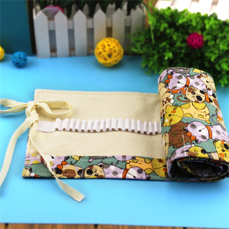 Kawaii Cat Roll Pencil Case Canvas 36/48/72/108 Holes School Pencilcase Penalty for Boys Girl Pen Bag Case Stationery Pouch