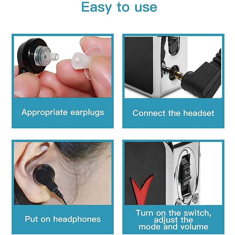 Hearing Aid V-99 Portable Hearing Amplifier Hearing Kit Behind The Ear Sound Amplifier Headphone Two Ear Plugs for The Elderly