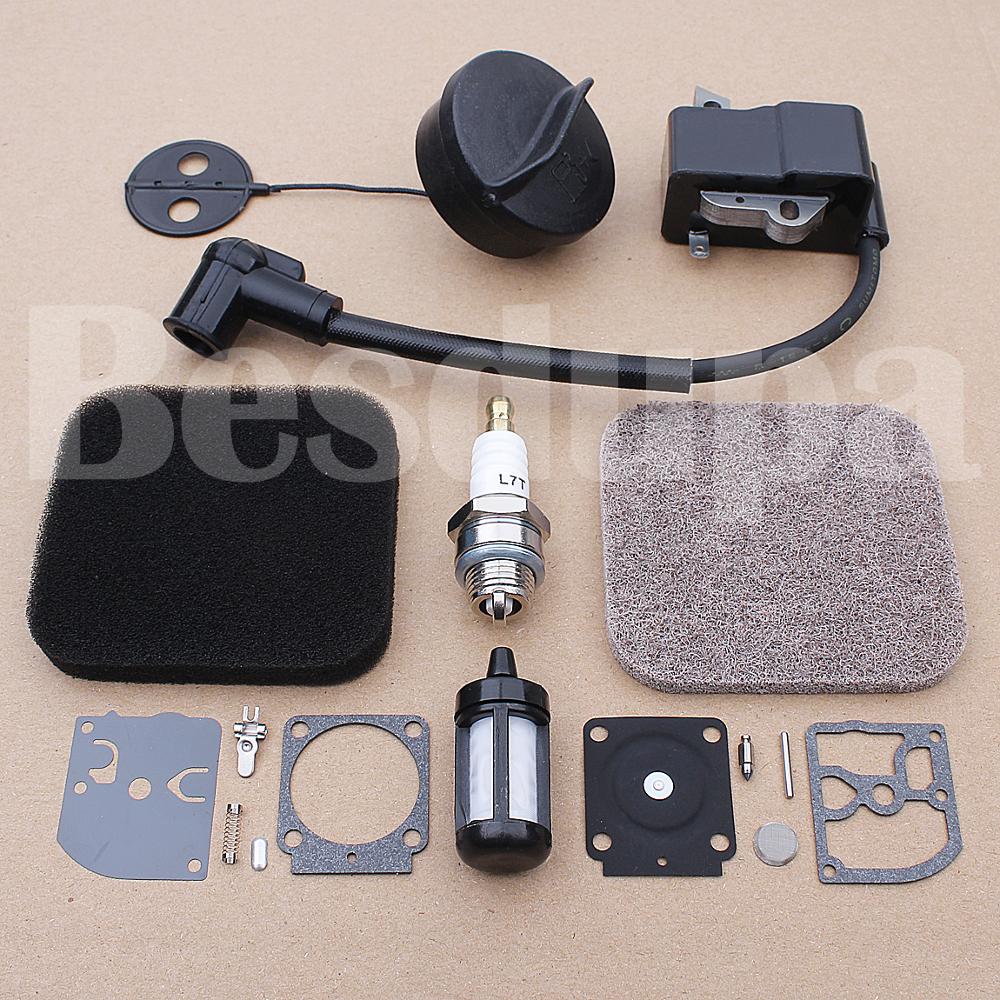 Zündspule Luft Kraftstoff Filter Gas Cap Für Stihl FS75 FS80 FS85 Trimmer 4137 124 1500 w Zündkerze Carb reparatur Kit