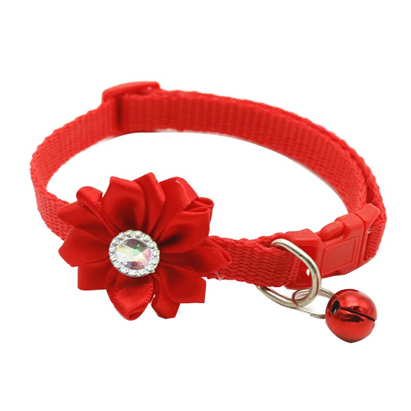 1PC collier pour chien fleur cloche diamant chien chat collier cou sangle réglable facile à porter boucle beau chat collier chat accessoires