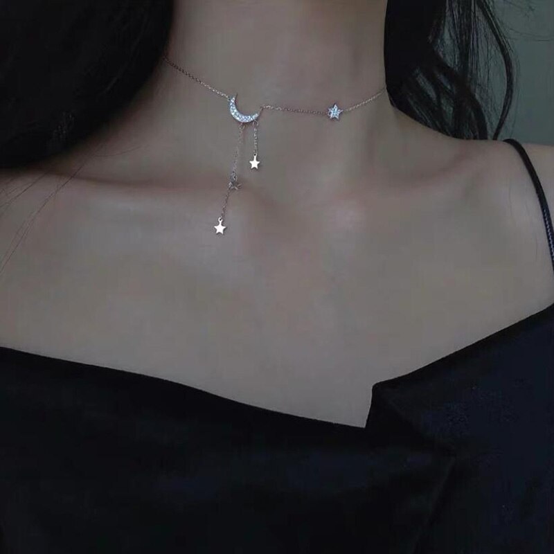 Zoete Zilveren Kleur Ster Maan Kwastje Kettingen Voor Vrouwen Choker Collares Bruiloft Sieraden: Rose Gold