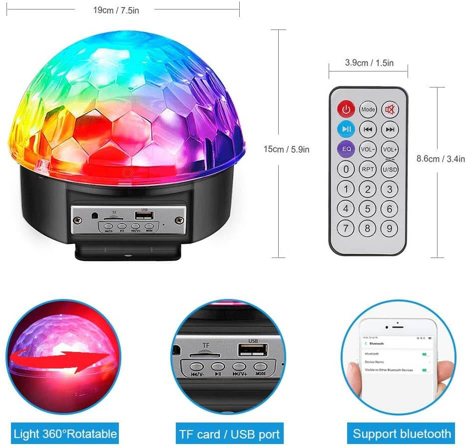 Draadloze Disco Ball Party Verlichting Bluetooth Speaker 9 Kleuren Tf Card MP3 Speler Sound Activated Led Dj Lamp Wedding Party bar Ktv