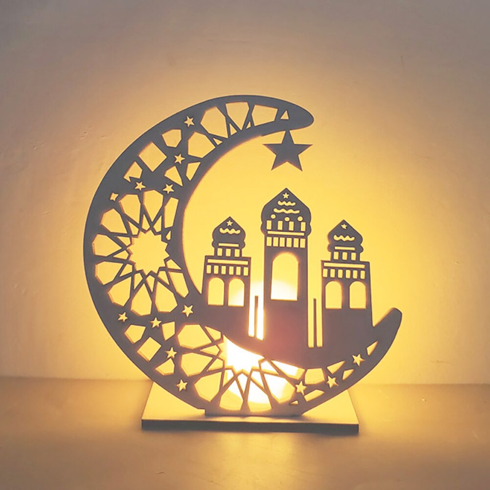Ramadan Decoration for Home, Table Lamp Wooden Moon Star Night Lights Lantern for Party Ramadan Mubarak Eid Decoration: 4
