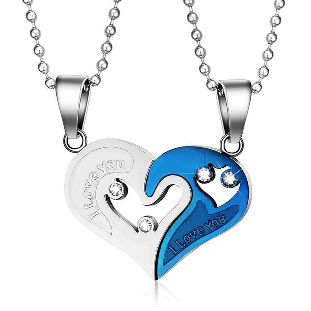 1 Paar Paar Hartvorm I Love You Hanger Ketting Unisex Liefhebbers Koppels Sieraden Mode: blue