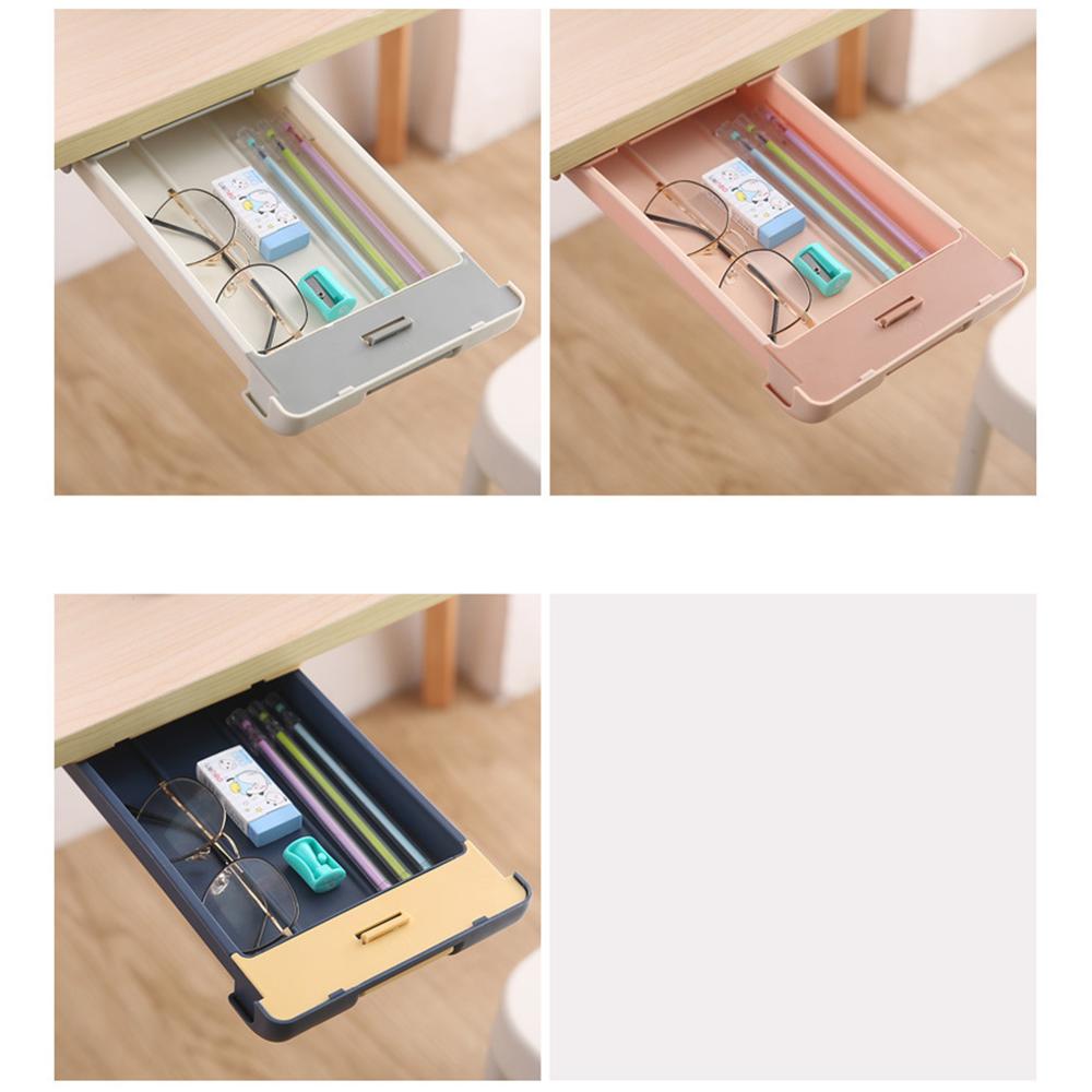 Hidden Table Under Paste Plastic Desk Organizer Memo Pen Stationery Storage Box Case Desk Drawer Divider Stationery Sticky Decor
