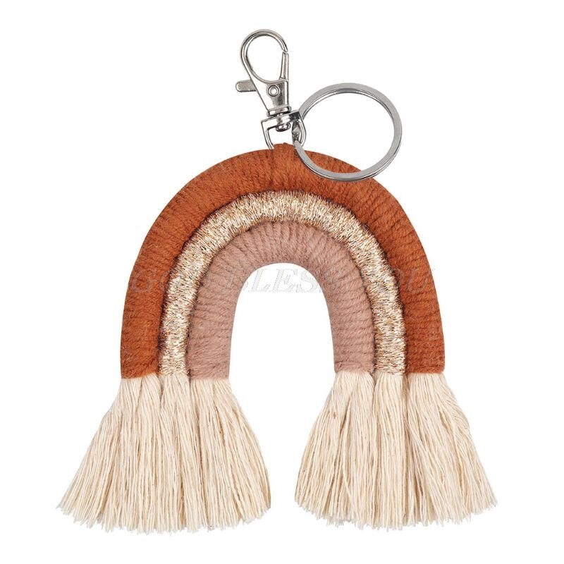 Weven Regenboog Sleutelhangers Voor Vrouwen Boho Handgemaakte Sleutelhouder Sleutelhanger Macrame Bag Charm Auto Opknoping Sieraden: KEY46