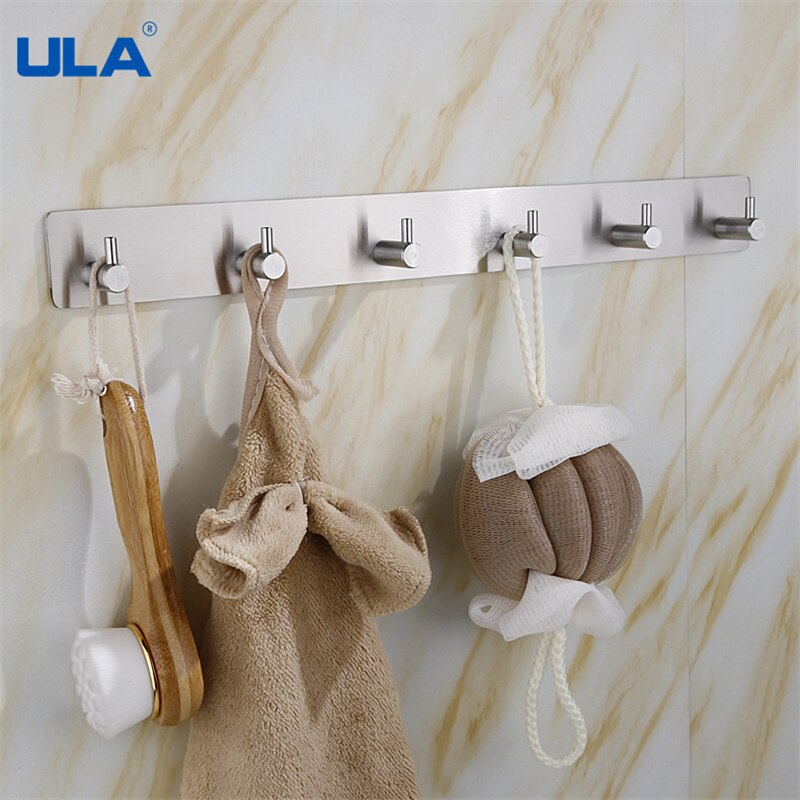 ULA 3M Sticker Adhesive Stainless Steel Holder Hook 1pc Door Clothes Coat Hat Hanger Hanger Towel Clothes Robe Rack Silver