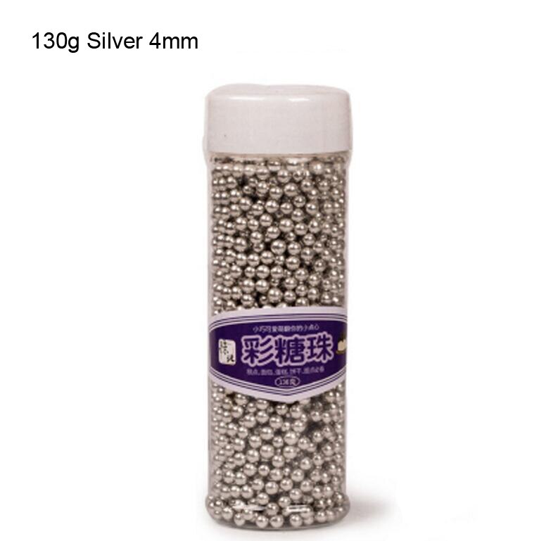130G/20G Goud Zilver Kralen Eetbare Parel Suiker Bal Fondant Diy Cake Bakken Cookie Decoratie Suiker Snoep klei 4/6/7Mm Gyh: 130g Silver 4mm