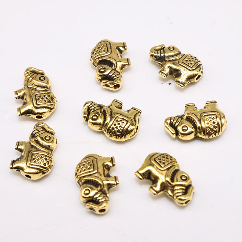 Elephant Spacer Beads Tibetan Silver plated Beads Handmade for Charm Jewelry Making Metal Beads 12mm 20pcs: gold color