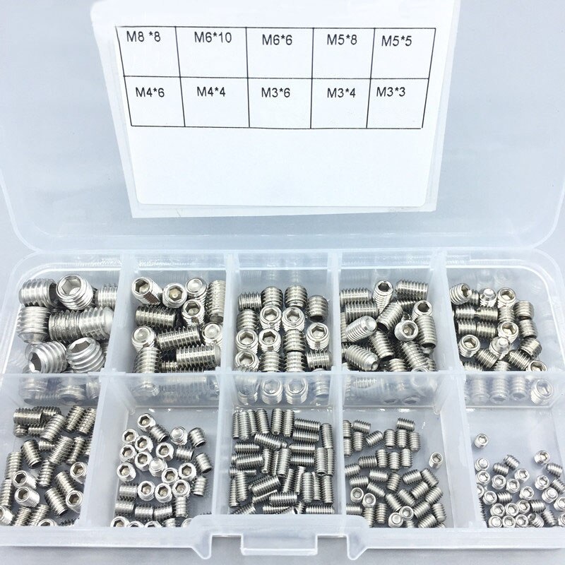 100PCS M3 M4 M5 M6 M8 Allen Head Hex Socket Set Screw Carpenter's Small Screw Furniture Wooden Box Hardware Accessories