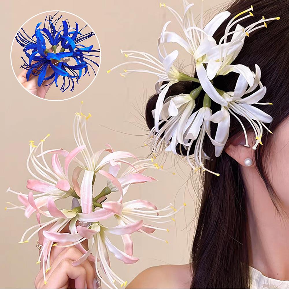 Red Spider Lily Hairpin Hair Accessories Big Flower Duckbill Clip Beach Bangs Side Clip Blue Simulation Flower Hairpins