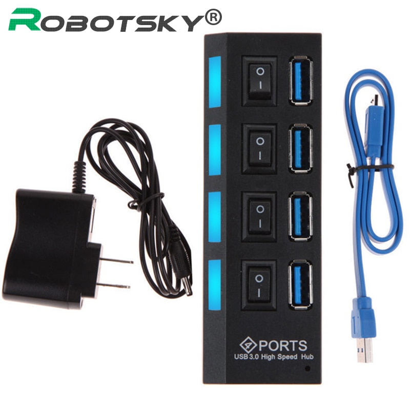 7 Port USB Hub 3.0 High Speed 4 USB 3.0 Hub with EU/US Power Adapter Multi USB Splitter On/Off Switch For Tablet Laptop Computer