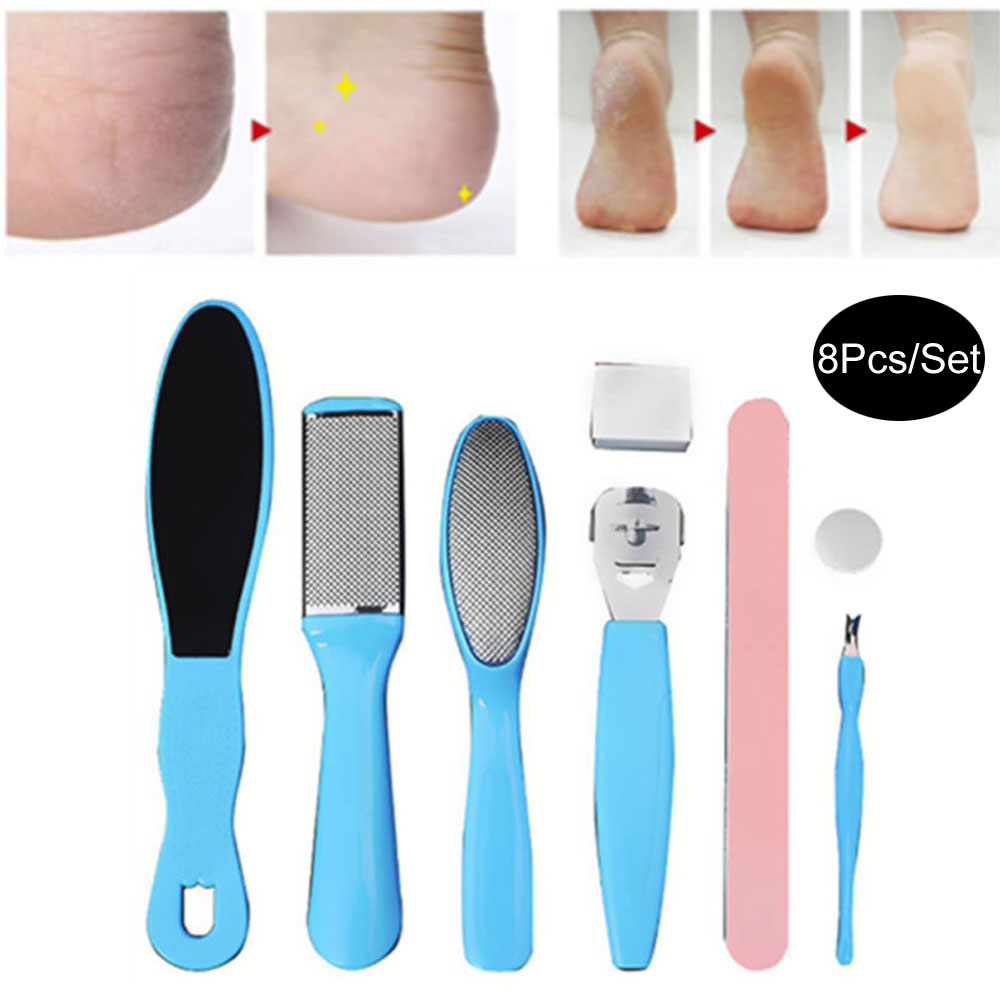 8Pcs/Set Foot Care File Pedicure Tool for Feet Heels Toe Cuticle Kit File Pedicure Set Beauty Pusher Remover Tool