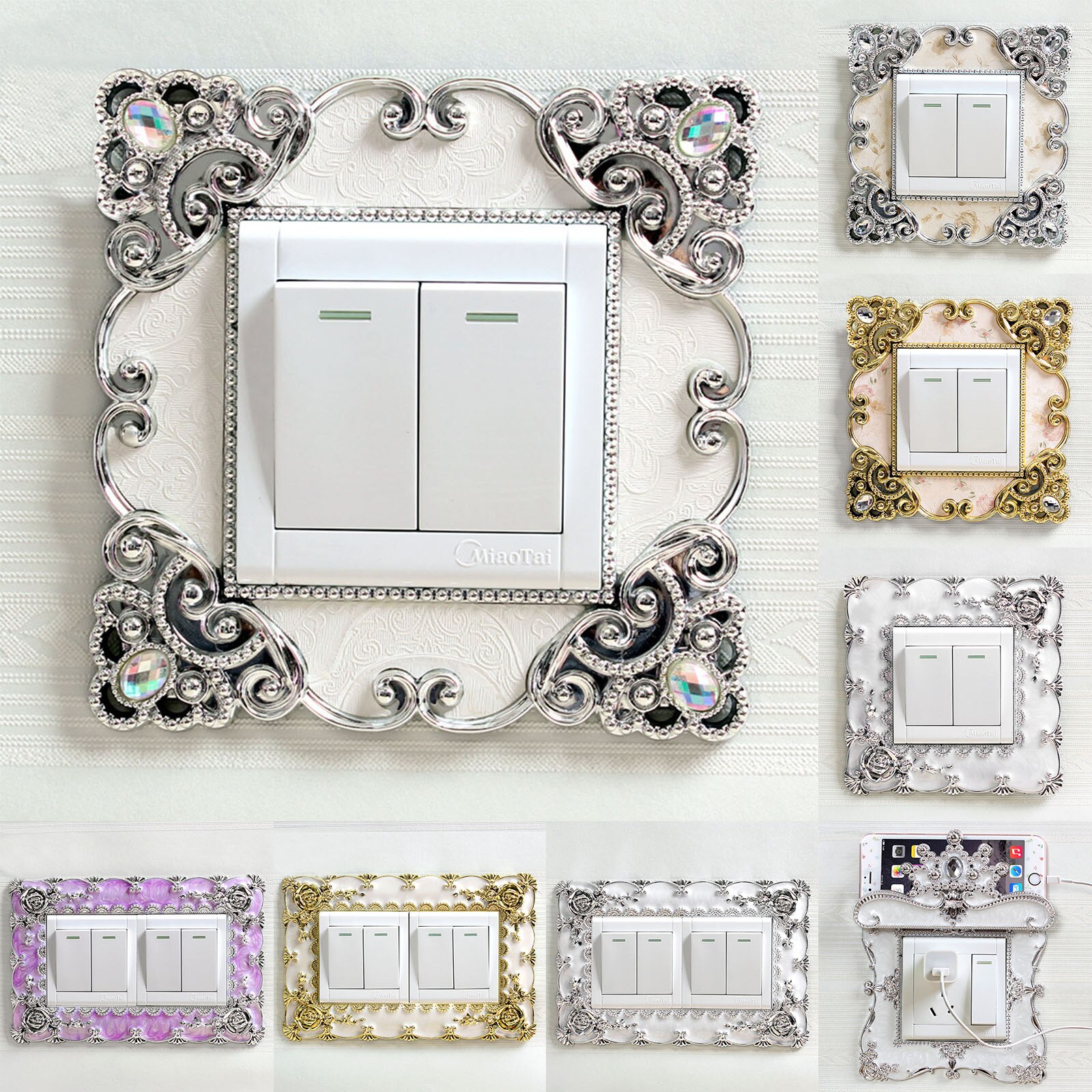 18 Stijlen Europese Stijl Draagbare Socket Decals Schakelaar Luxe Vierkante Kant Lichtschakelaar Cover Pastel Home Decor 1 Stuk