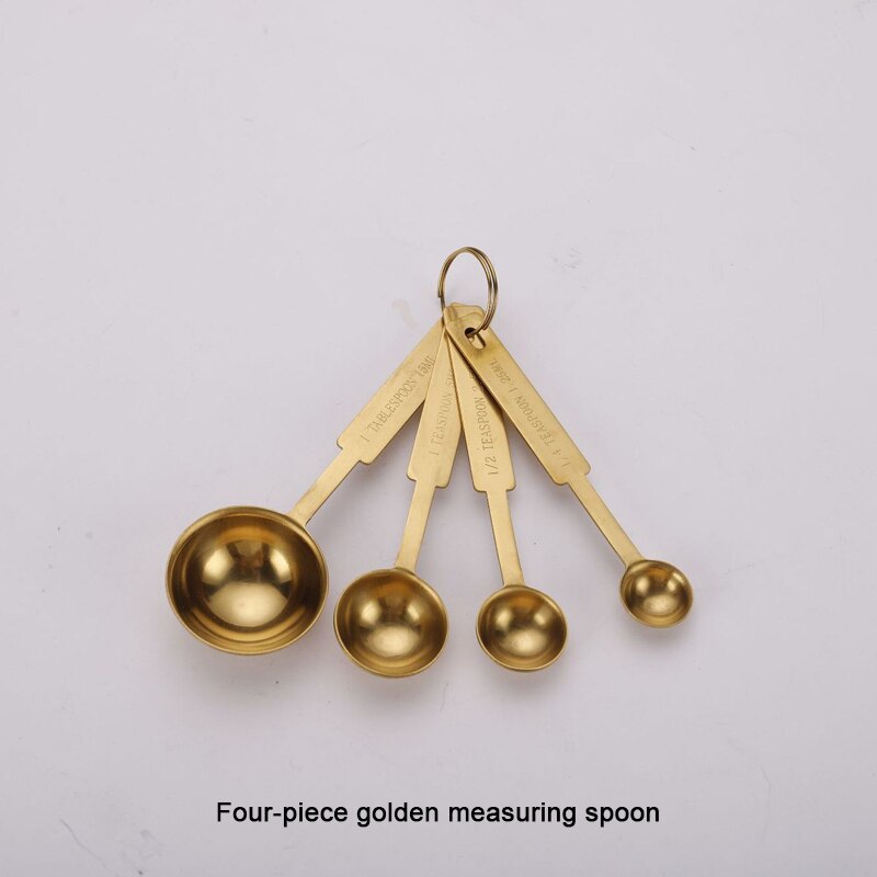 304 stainless steel kitchen measuring tool five-piece modern rose gold baking stainless steel measuring cup measuring spoon set: E