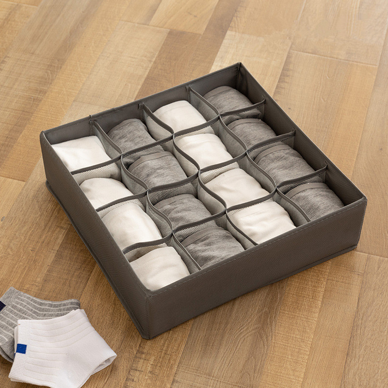 32x32x10cm Home Solid Color Storage Box for Folding Socks Bra Underpants Underskirt: Gray 16 cells